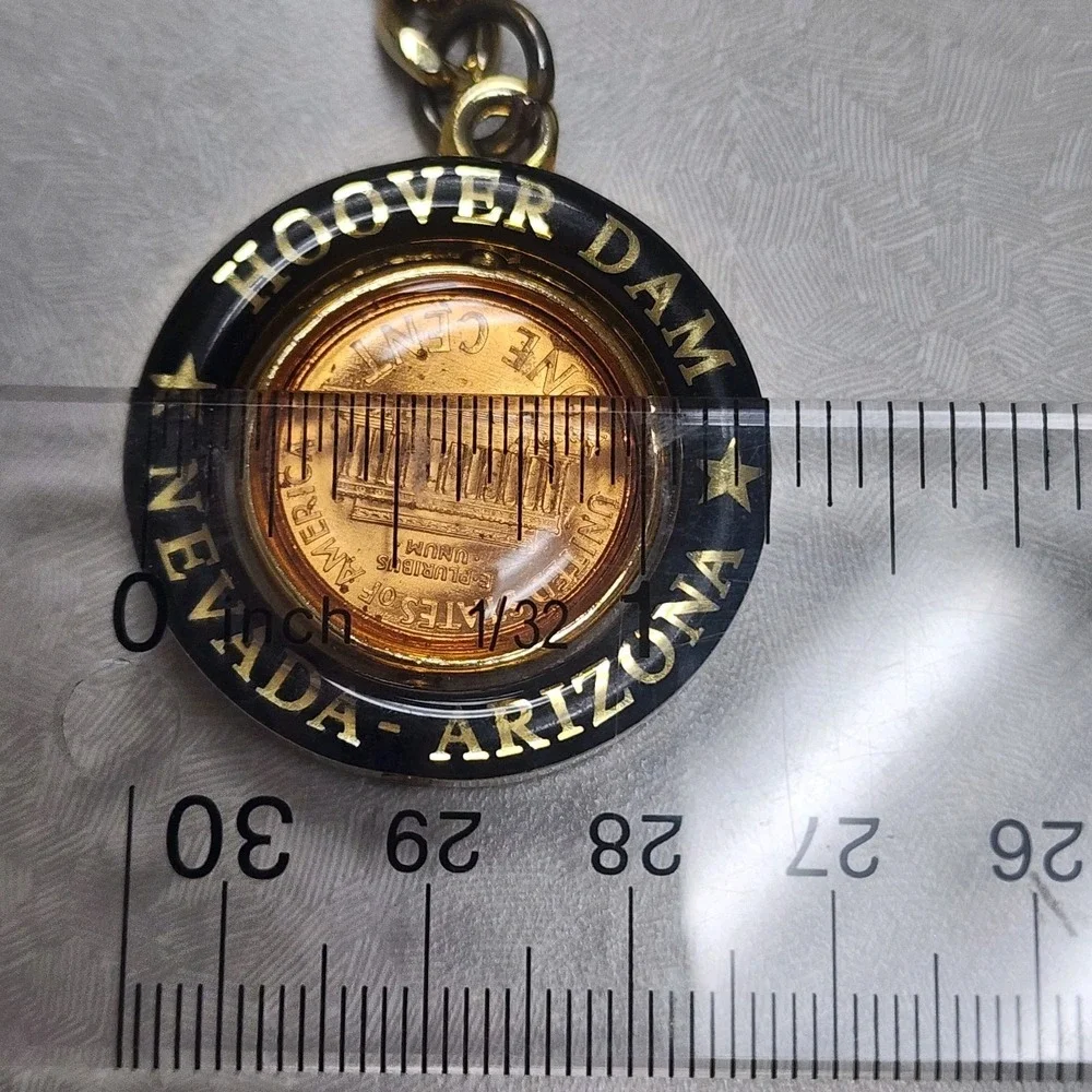 Vintage Hoover Dam Nevada/Arizona Lucky Penny Souvenir Key Chain Clip Spinner